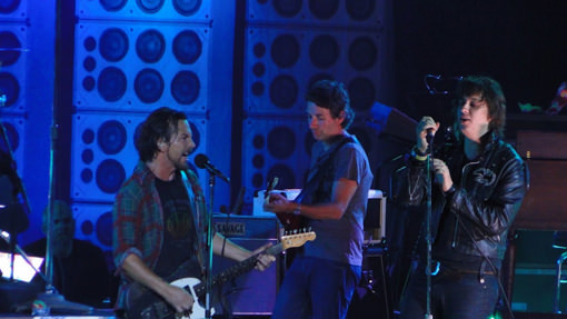 Julian Casablancas on stage with Pearl Jam